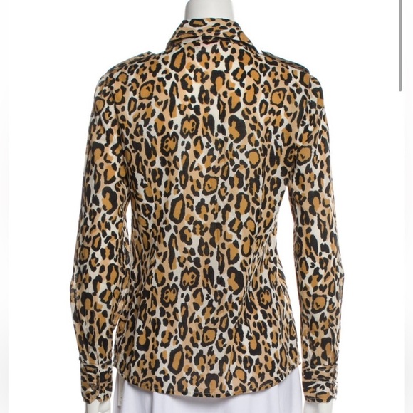 Tory Burch Leopard Print Long Sleeve Button Front Gold Buttons Sz 2 MobWife - Picture 3 of 15